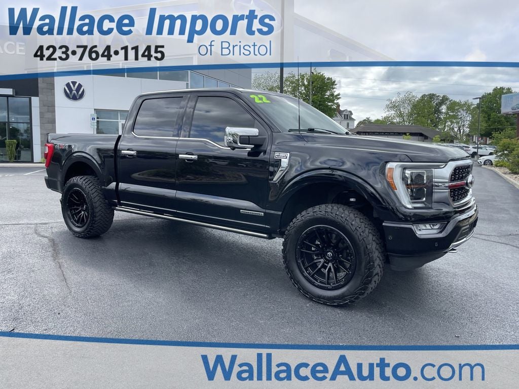 2022 Ford F-150 Platinum in Black Metallic — front three-quarter view