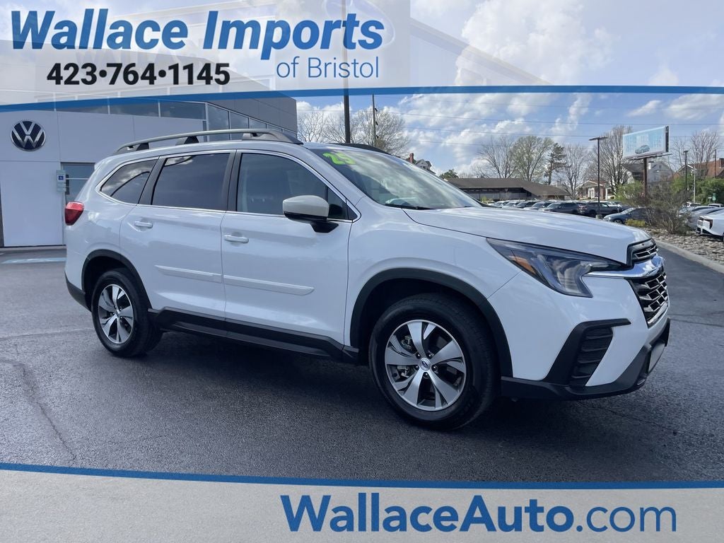 2025 Subaru Ascent Premium in Crystal White Pearl — front three-quarter view