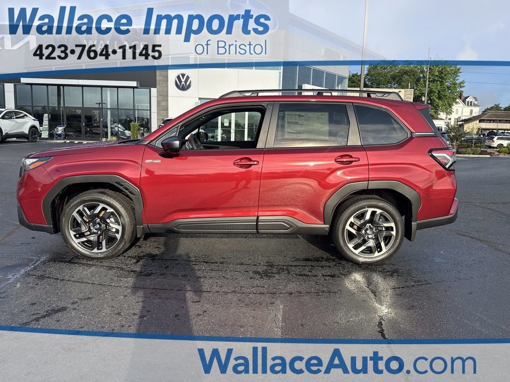 2026 Subaru FORESTER Premium Hybrid in Crimson Red Pearl — front three-quarter view