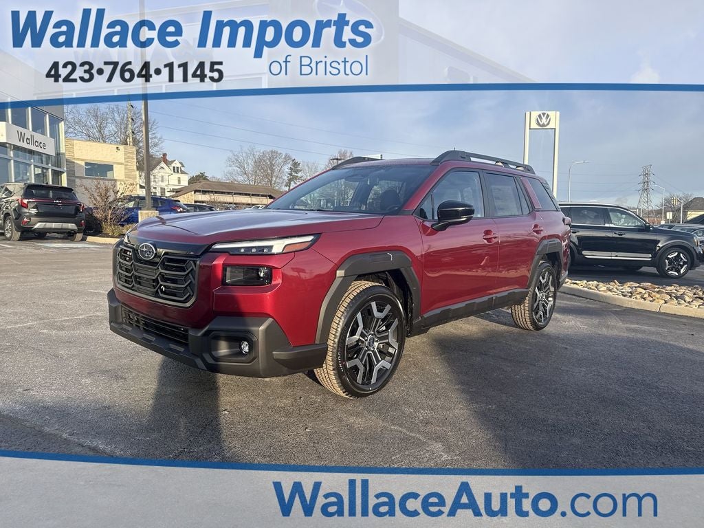 2026 Subaru OUTBACK Touring XT in Crimson Red Pearl — front three-quarter view